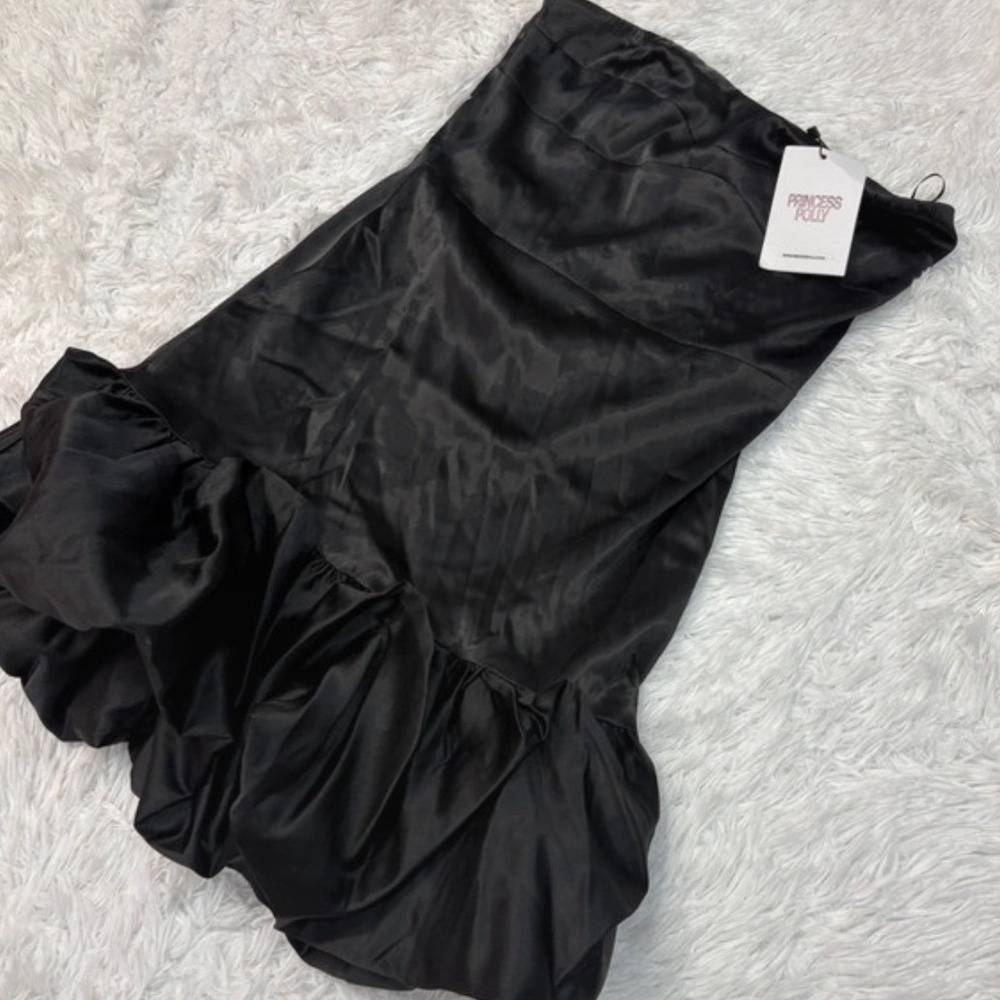 Princess Polly Fideo Strapless Bubble Hem Mini Dress Black US 4 NWT LBD Y2K